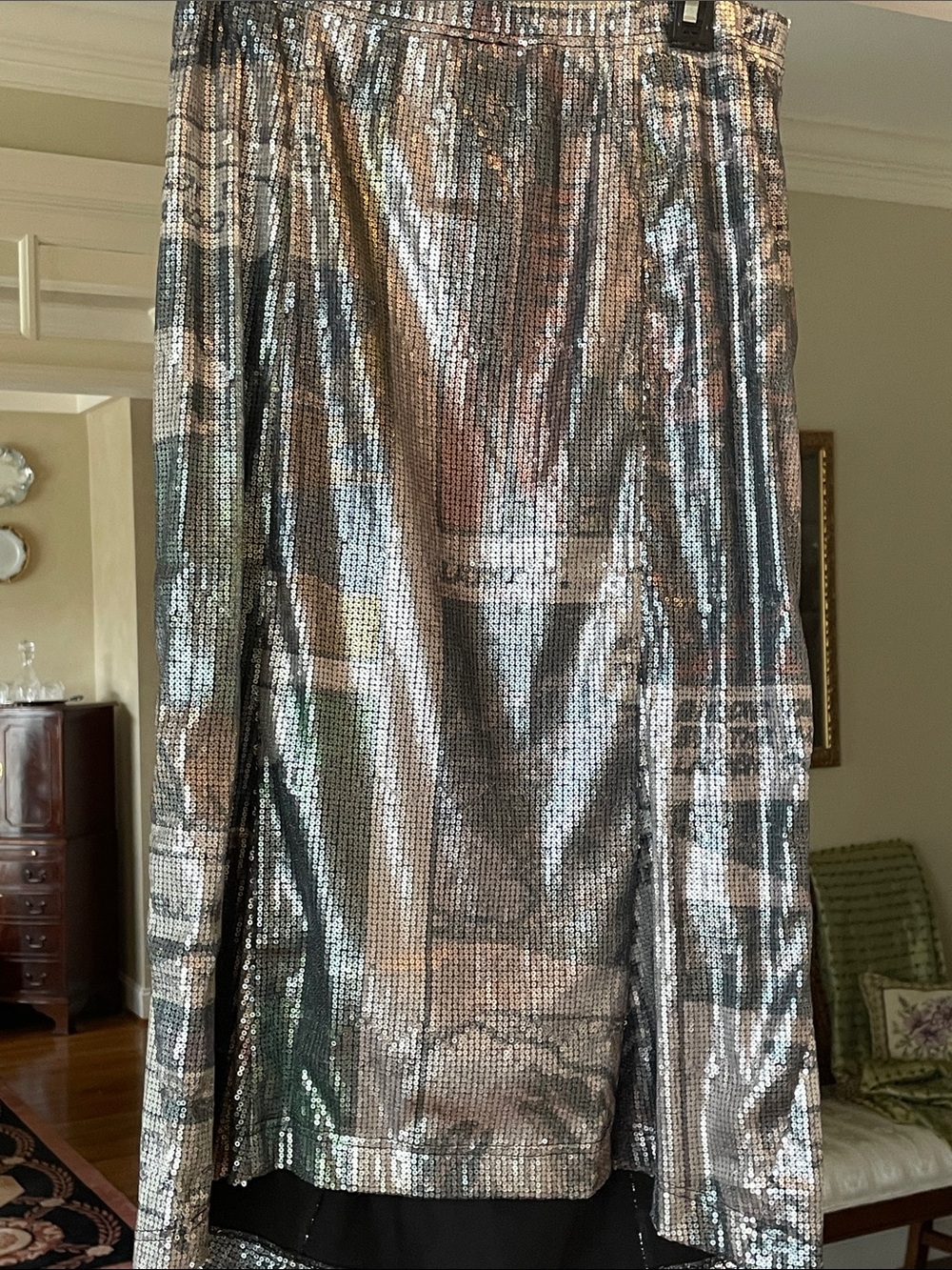 Rundholz Silver Sequin Pencil Skirt - Women's Metallic Party Skirt Medium